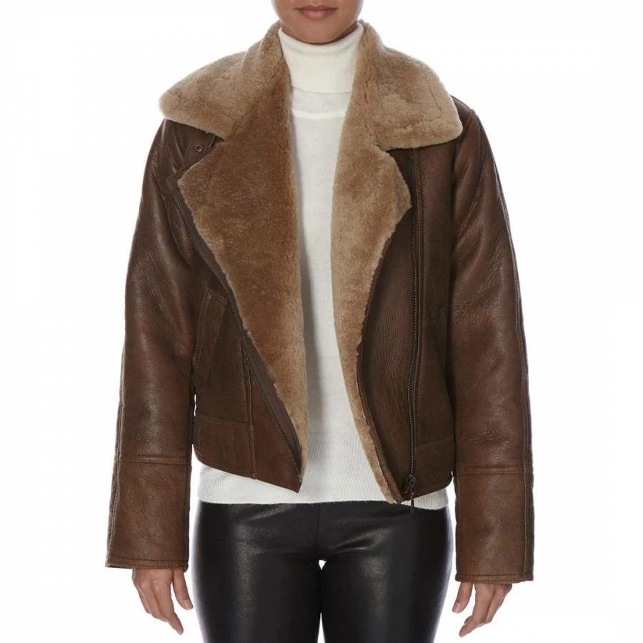 Shearling Boutique Brown Oversized Shearling Biker Jacket 3 Shearling Boutique Brown Oversized Shearling Biker Jacket