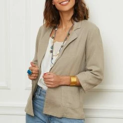 Le Monde Du Lin Taupe Long Linen Jacket