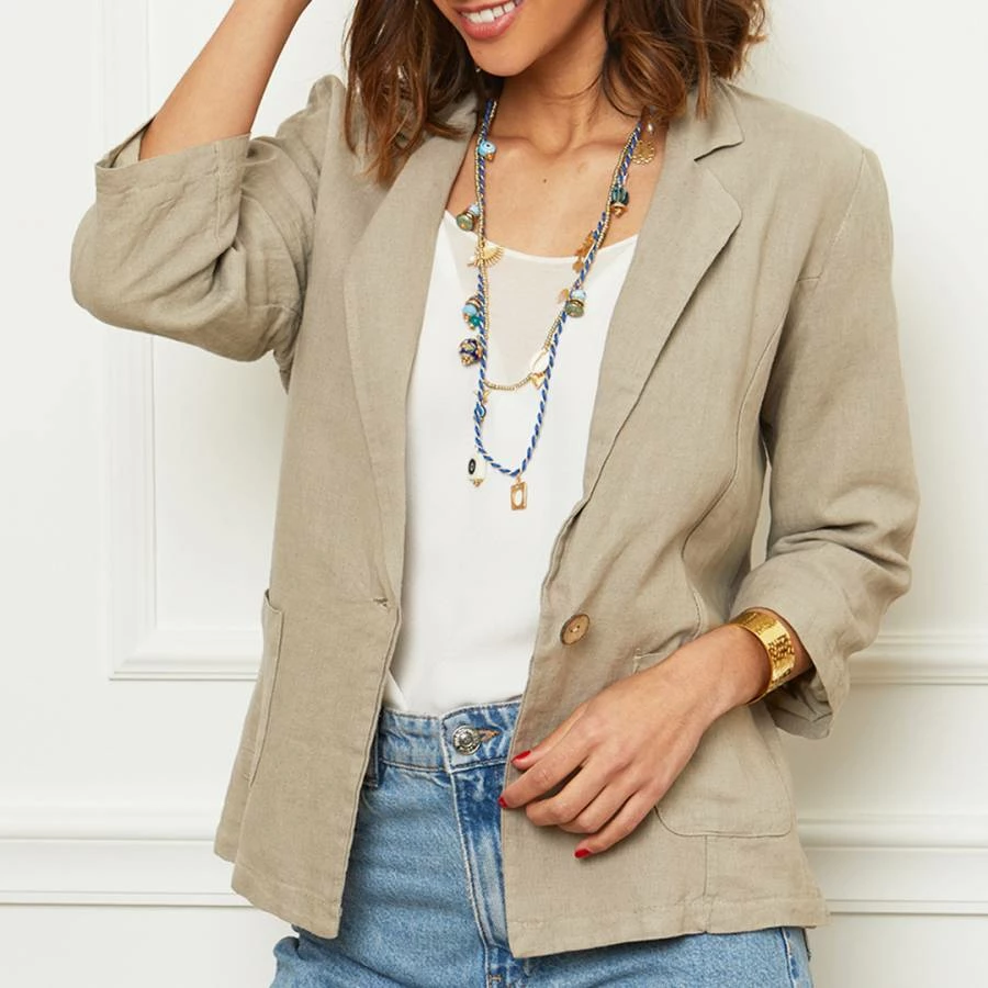 Le Monde Du Lin Taupe Long Linen Jacket 5 Le Monde Du Lin Taupe Long Linen Jacket - Image 3