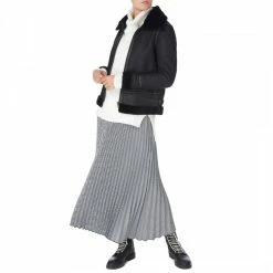 Shearling Boutique Black Merino Shearling Biker Jacket -JacketsSale Sales 16545375 3