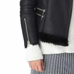 Shearling Boutique Black Merino Shearling Biker Jacket -JacketsSale Sales 16545375 4