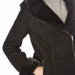 Shearling Boutique Black Hooded Mid Length Shearling Jacket -JacketsSale Sales 16634860 4