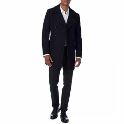 Gianni Feraud Navy Elmo Double Breasted Wool Blend Coat