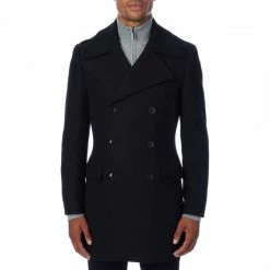 Gianni Feraud Black Elmo Double Breasted Wool Blend Coat -JacketsSale Sales 16821505 2