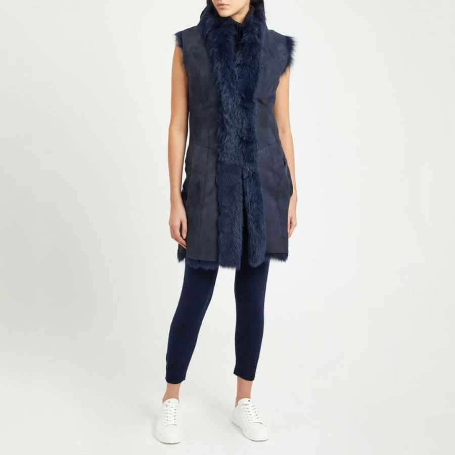 Max And Zac London Navy Long Reversible Shearling Gilet 4 Max And Zac London Navy Long Reversible Shearling Gilet - Image 2