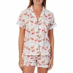 Cottonreal Pink/White Deluxe Fine Voile Flamingo Shortie PJ Set