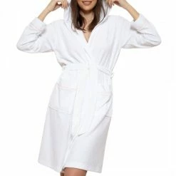 Cottonreal White Rich Super Soft French Terry Hoodie Robe