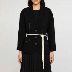 CLAUDIE PIERLOT Black Vibrato Belted Blazer