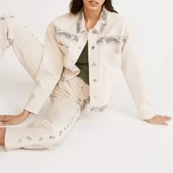 CLAUDIE PIERLOT Ecru Vantelle Cotton Denim Jacket 7 CLAUDIE PIERLOT Ecru Vantelle Cotton Denim Jacket -JacketsSale Sales 17705129 3