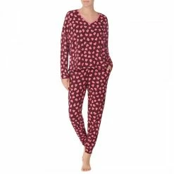 DKNY Red/Pink V Neck Long Sleeve Pj Set