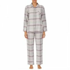 Lauren Ralph Lauren Grey Paid Brushed Woven Pyjama Set