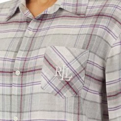 Lauren Ralph Lauren Grey Paid Brushed Woven Pyjama Set -JacketsSale Sales 17829376 3