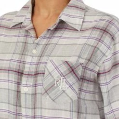 Lauren Ralph Lauren Grey Plaid Brushed Woven Sleepshirt -JacketsSale Sales 17829385 3