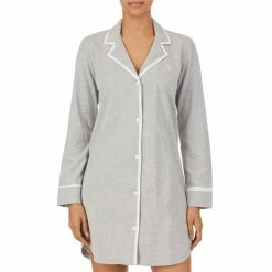 Lauren Ralph Lauren Grey Knit Twill Long Sleeve Sleepshirt