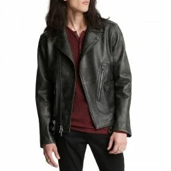 John Varvatos Black Spray Dyed Leather Jacket