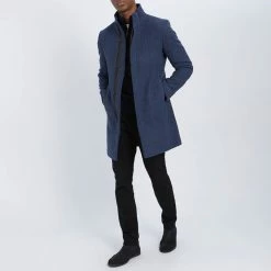 Gianni Feraud Navy Check Classic Wool Blend Coat 8 Gianni Feraud Navy Check Classic Wool Blend Coat -JacketsSale Sales 17896689 3