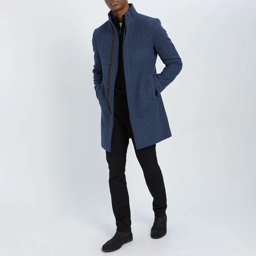 Gianni Feraud Navy Check Classic Wool Blend Coat 5 Gianni Feraud Navy Check Classic Wool Blend Coat - Image 3