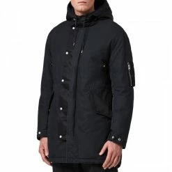 AllSaints Black Flax Cotton Parka Jacket