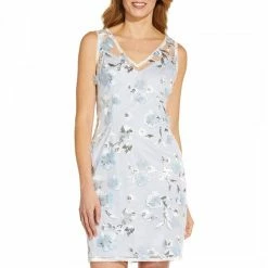 Adrianna Papell Blue Floral Embroidery Dress 8 Adrianna Papell Blue Floral Embroidery Dress -JacketsSale Sales 17905476 3