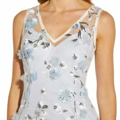 Adrianna Papell Blue Floral Embroidery Dress 9 Adrianna Papell Blue Floral Embroidery Dress -JacketsSale Sales 17905476 4