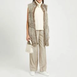 Max And Zac London Beige Long Reversible Shearling Gilet