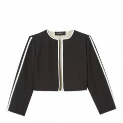 PAULE KA Black/ Cream Cropped Cotton Jacket 9 PAULE KA Black/ Cream Cropped Cotton Jacket -JacketsSale Sales 17934837 4