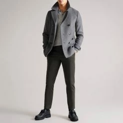 Ted Baker Grey Grilld Wool Peacoat -JacketsSale Sales 17953804 3