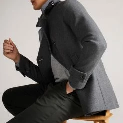 Ted Baker Grey Grilld Wool Peacoat -JacketsSale Sales 17953804 4