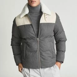 Reiss Grey Ball Quilted Jacket