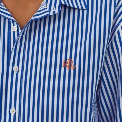 Lauren Ralph Lauren Blue Cotton 3/4 Sleeve Notch Collar Sleepshirt -JacketsSale Sales 17996004 4