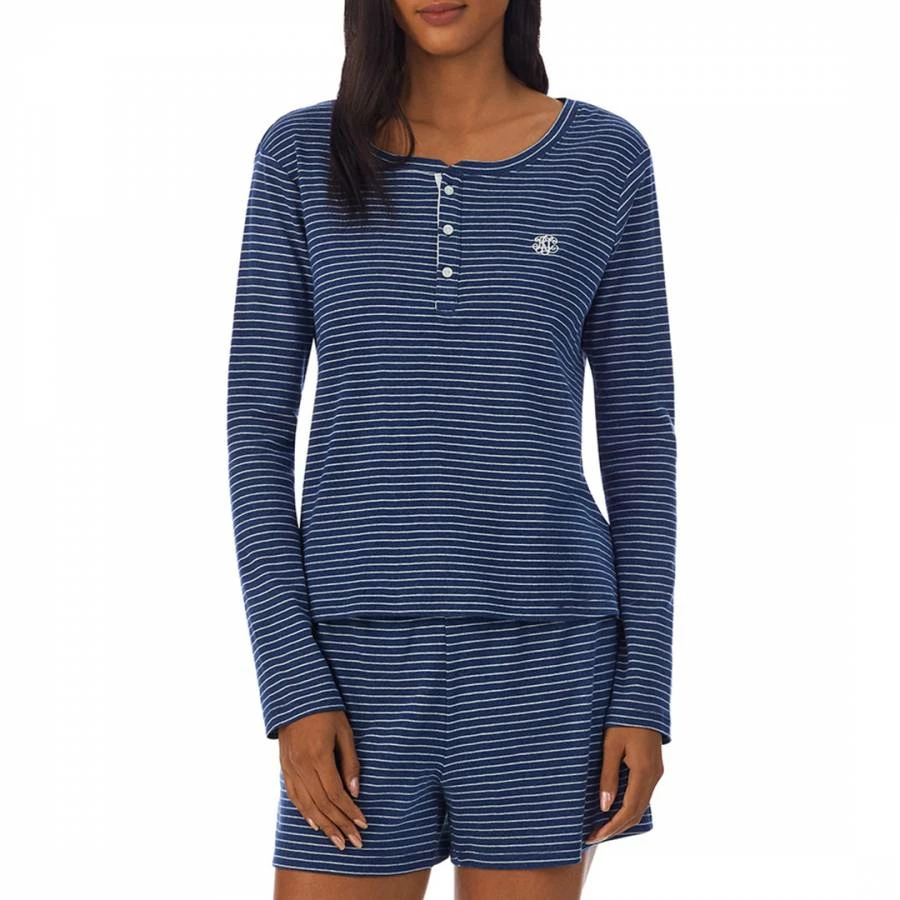 Lauren Ralph Lauren Blue Cotton Rib Henley Short Pyjama Set 3 Lauren Ralph Lauren Blue Cotton Rib Henley Short Pyjama Set