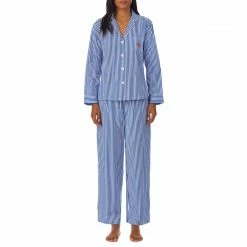 Lauren Ralph Lauren Blue Cotton Notch Collar Pyjama Set