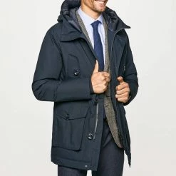 Hackett London Navy Tech Parka Coat