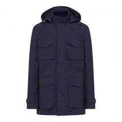Hackett London Navy Beeswax Hooded Parka Jacket