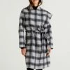 United Colors Of Benetton Grey/White Wool Blend Tartan Coat