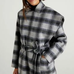 United Colors Of Benetton Grey/White Wool Blend Tartan Coat -JacketsSale Sales 18051531 3