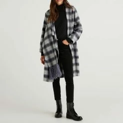 United Colors Of Benetton Grey/White Wool Blend Tartan Coat -JacketsSale Sales 18051531 4