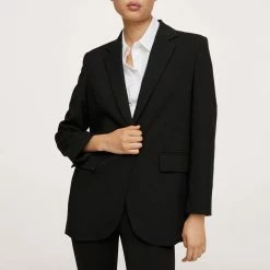 Mango Black Pocketed Oversized Blazer