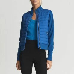 Reiss Blue Skylar Quilted Body Hybrid Jacket