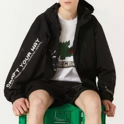 Lacoste Black Oversized Printed Jacket
