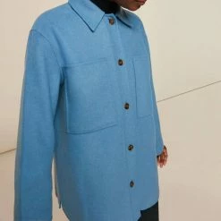 Whistles Pale Blue Classic Wool Overshirt