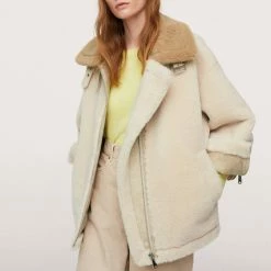 Mango Ecru Oversized Fur-Effect Jacket