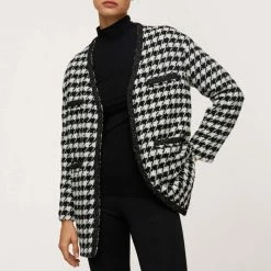 Mango Ecru Wool Blend Houndstooth Jacket