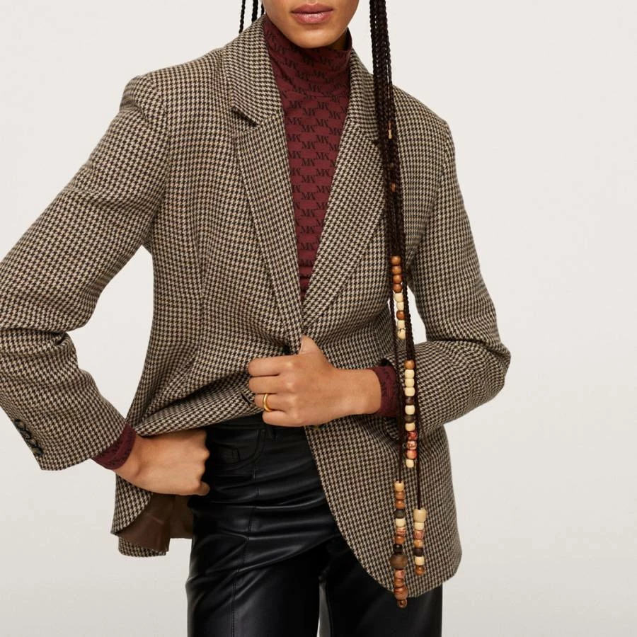 Mango Brown Checked Wool Blend Tailored Blazer 3 Mango Brown Checked Wool Blend Tailored Blazer