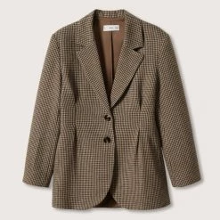 Mango Brown Checked Wool Blend Tailored Blazer 9 Mango Brown Checked Wool Blend Tailored Blazer -JacketsSale Sales 18114801 4