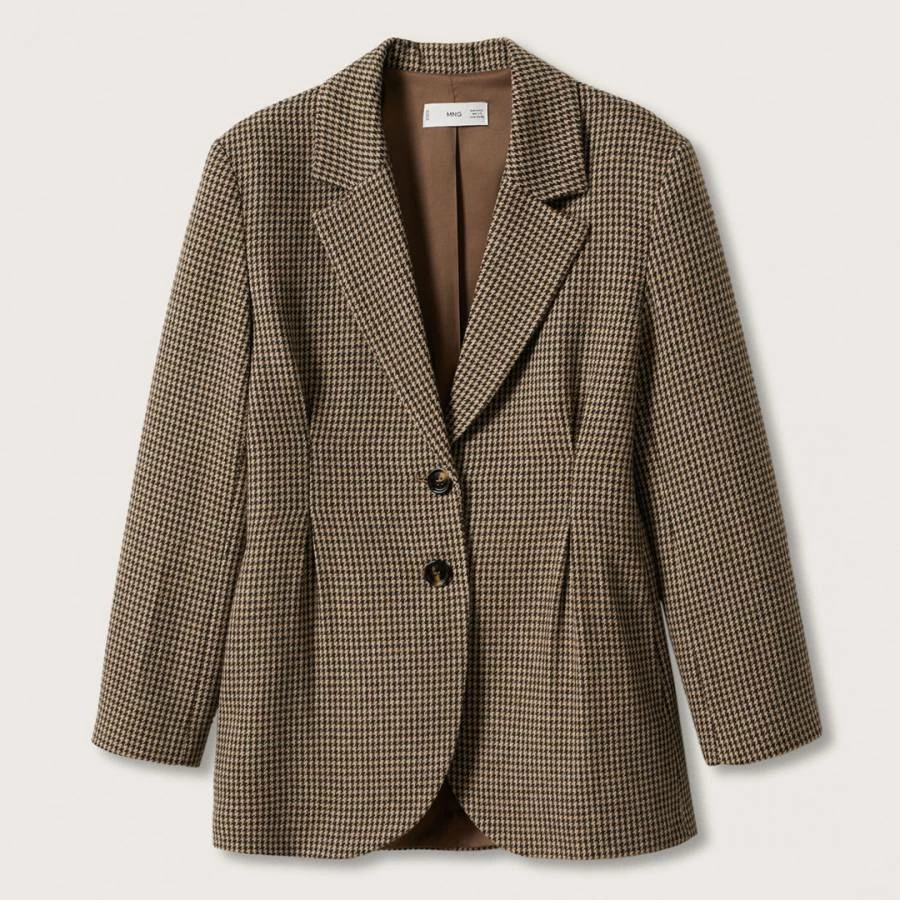 Mango Brown Checked Wool Blend Tailored Blazer 6 Mango Brown Checked Wool Blend Tailored Blazer - Image 4