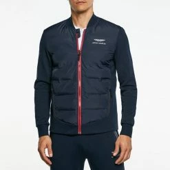 Hackett London Navy Quilted Cotton Blend Bomber Jacket