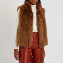 Max And Zac London Camel Short Reversible Shearling Gilet