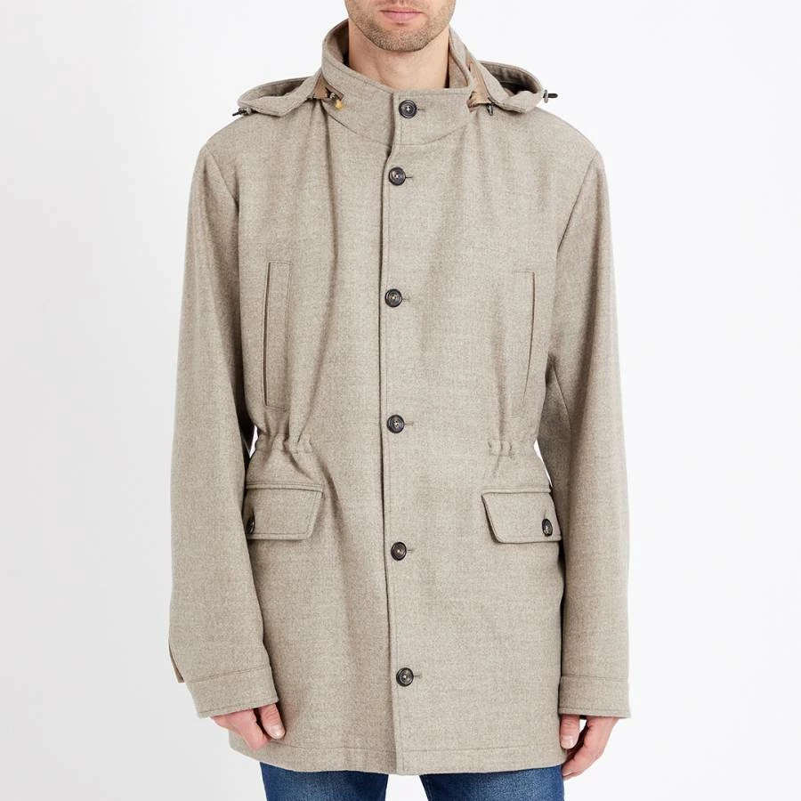 Hackett London Beige Hooded Wool Coat 3 Hackett London Beige Hooded Wool Coat