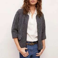 GERARD DAREL Multi Check Agostina Tweed Cotton Jacket